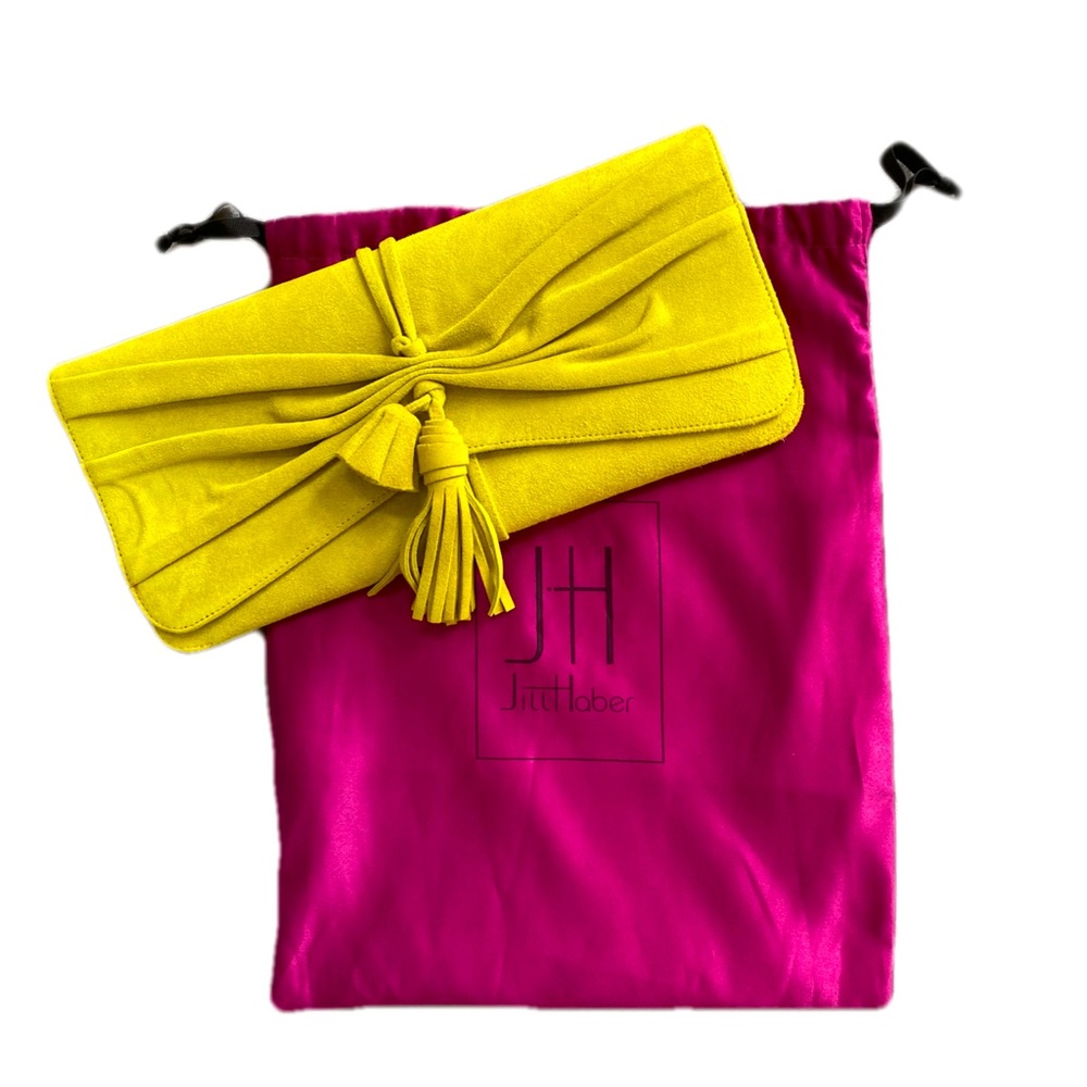 Jill Haber yellow suede clutch